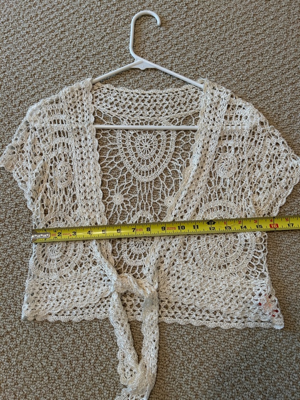 Crochet Tie-Front Shrug in Cream